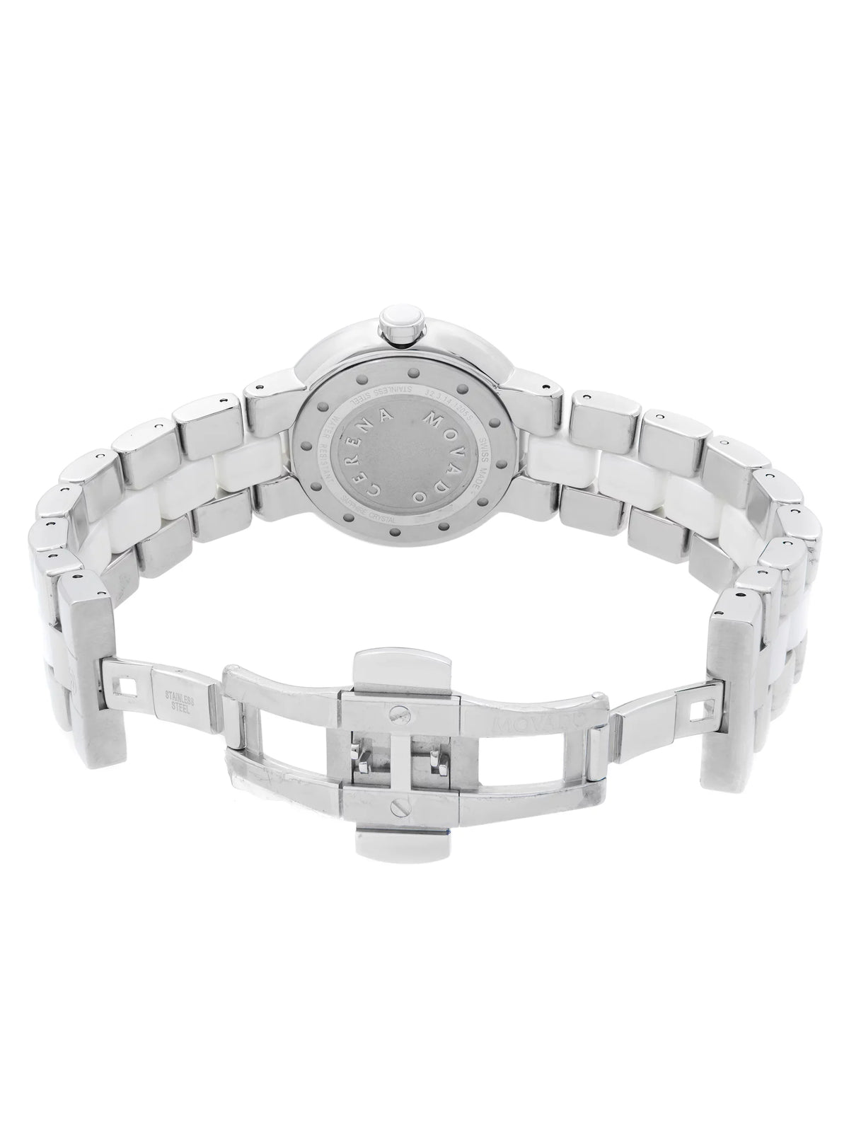 Movado Cerena White Ceramic Steel Diamond Bezel Quartz Ladies Watch 0606625