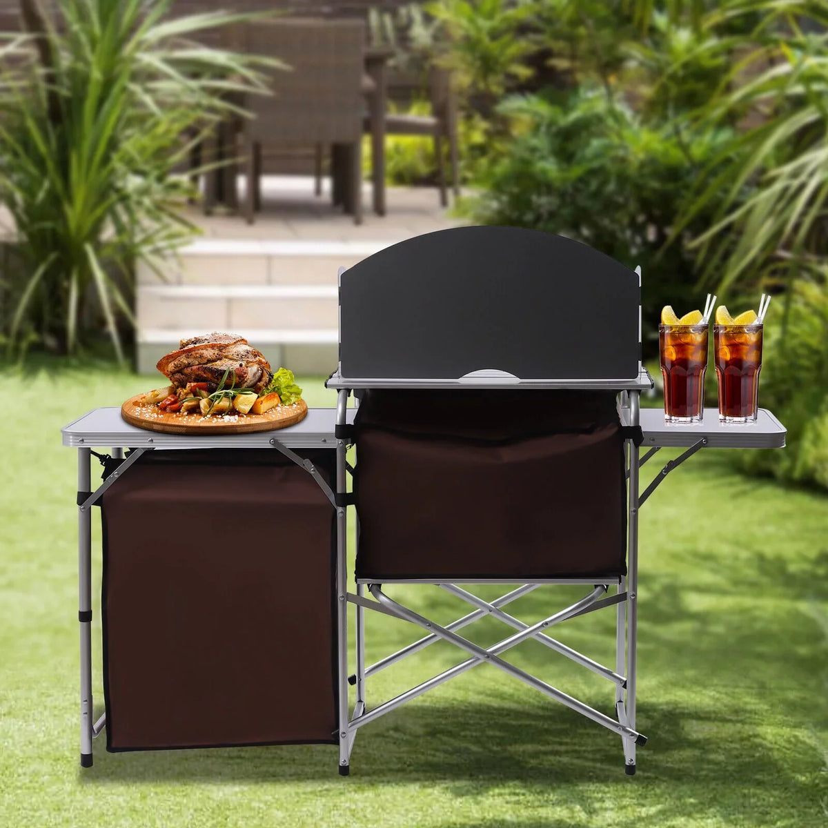 MONIPA Camping Kitchen Table Storage Cabinet Folding BBQ Grill Table Cupboard Shelf