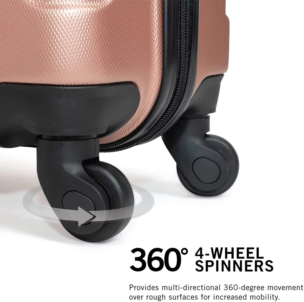 Kenneth Cole REACTION Out Of Bounds Lightweight Durable Hardshell 4-Wheel Spinner Cabin Size Travel Suitcase, Rose Gold, 24-Inch Checked
