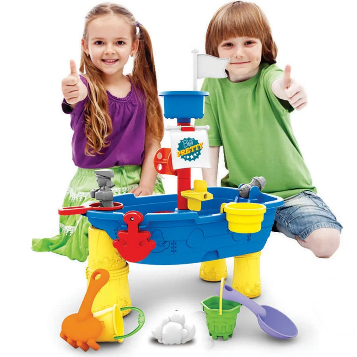 Beach Toy Pirate Ship Sandboxes 21 Pcs Sand moisture Table for Boys Girls Toddlers + 3 Y Mundo Toys