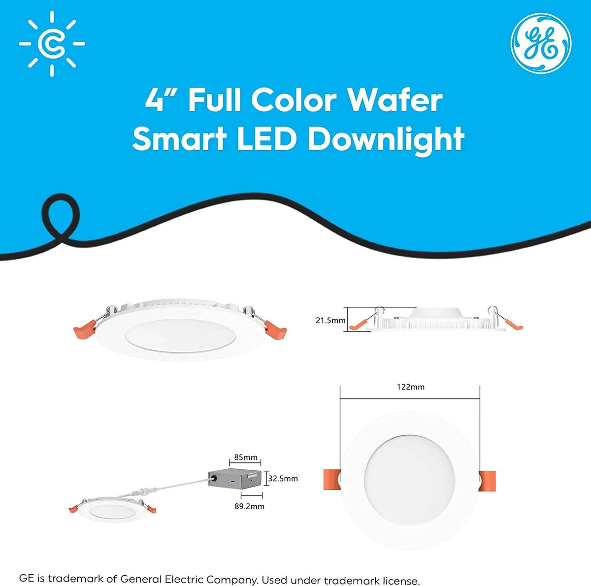 YGDU CYNC Reveal HD+ Wafer Smart LED Downlight Fixture, Full Color Changing Lights, and LED Lights, 13 Watts, Works with Amazon Alexa and , 4 Inches (3 Pack)