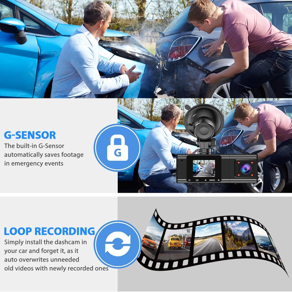 Dual Dash Cam, TSV 1080P Dual Lens Front Insides Camera,  Car DVR Driving Recorder with Night Vision, 170° Wide Angle, Loop Recording, G-Sensor, Parking Mode - Black