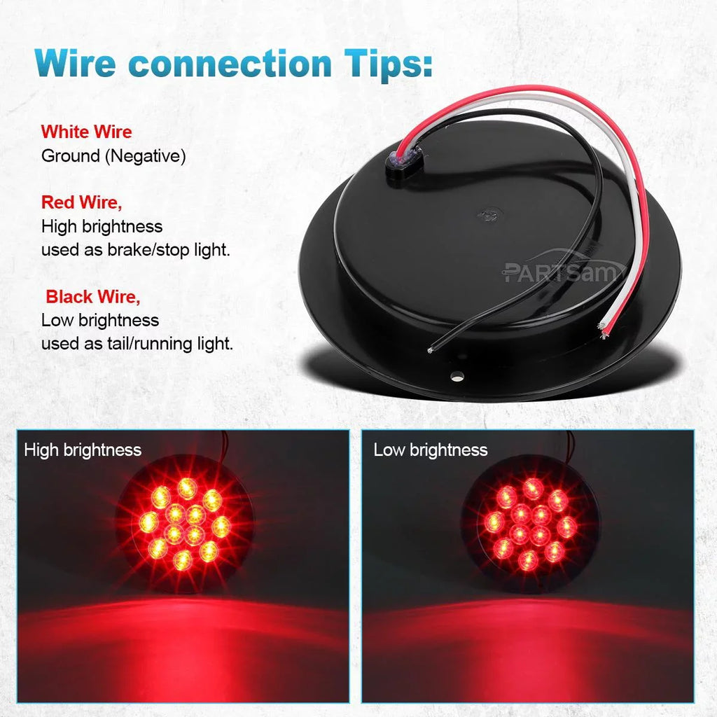 Partsam 2PCS 4" Red Stop Turn Tail Brake Truck Trailer Light 12 Diodes Utility