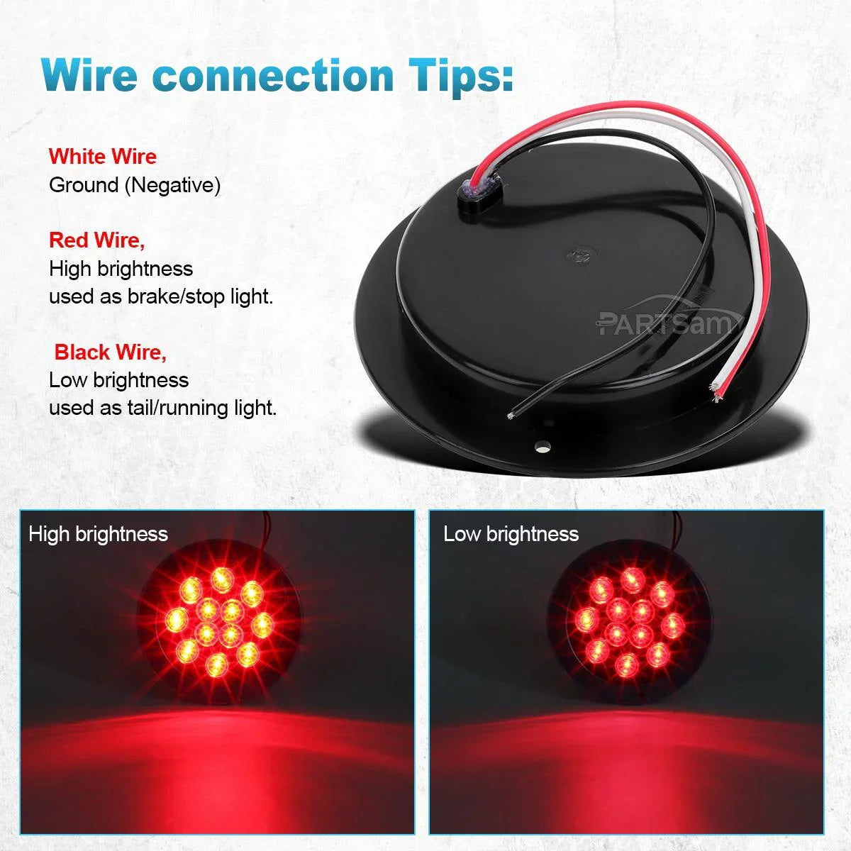 Partsam 2PCS 4" Red Stop Turn Tail Brake Truck Trailer Light 12 Diodes Utility