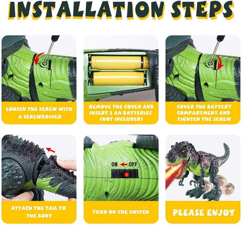 WESPREX Electronic Walking T-Rex: Flame Spray, moisture Mist, Laying Eggs, Light Up Eyes, Roaring Sound, Realistic Toy for Kids 3+ Eletronic Walking T-Rex