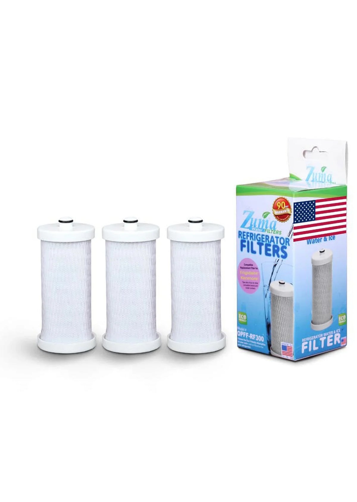 ZUMA Brand , liquid and Ice Filter , Model # OPFF-RF300 , suitable with Frigidaire® 204389101 - 3 Pack - Made in U.S.A.