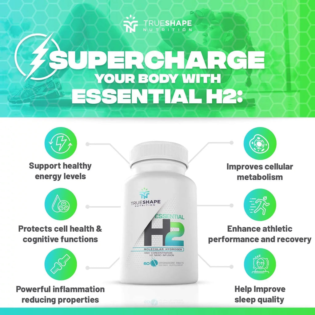 TrueShape Nutrition Essential H2 Fizzy Molecular Hydrogen Tablets for aqua Nutritional Supplement (60 Servings)
