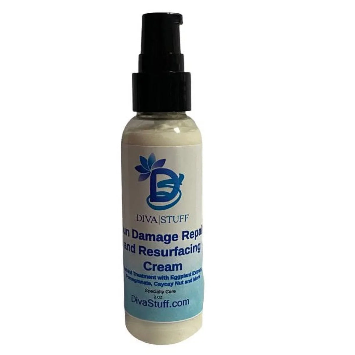 Sun Damage Repair and Resurfacing Cream, For Sun Damaged Skin With Eggplant Extract and Mallow Extract, 2 oz Bottle by Diva Stuff