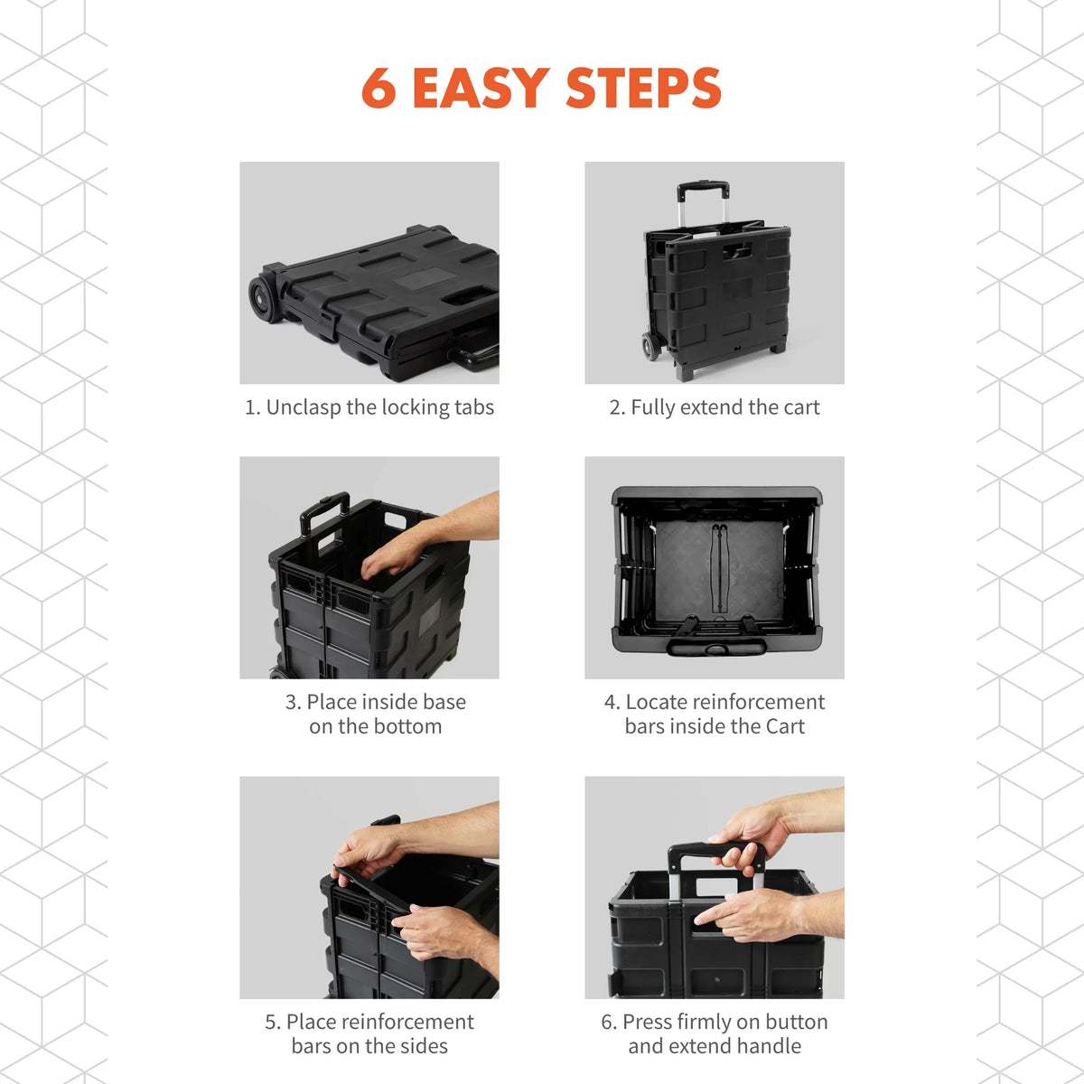 Ultra-Slim Rolling Collapsible Storage Pack-N-Roll Utility-carts, with Telescopic Handle, for Home, Garden, Shopping, Office, School use, Medium, Black