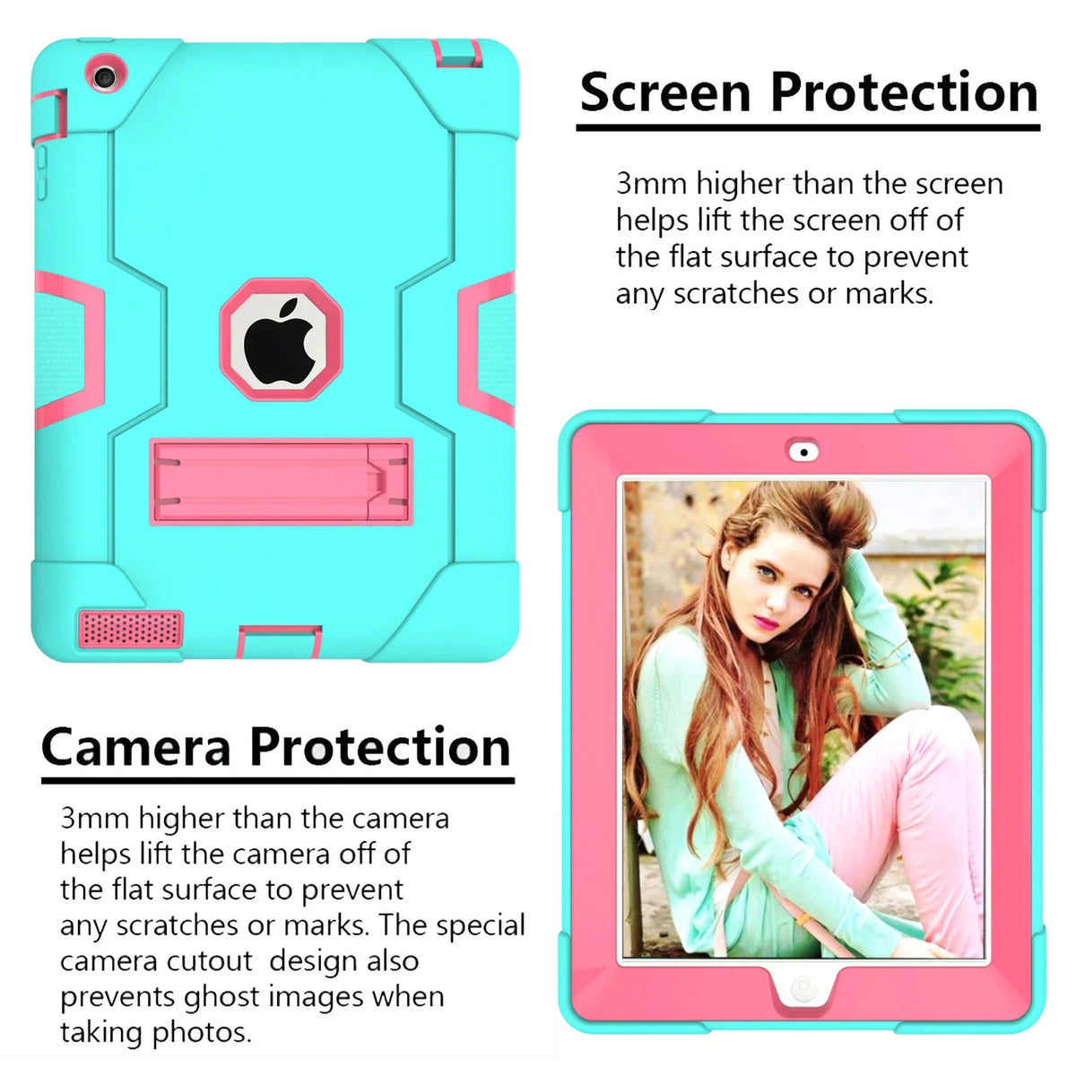 iPad 2 Case,iPad 3 Case,iPad 4 Case, Allytech Three Layer Shockproof Armor Defender Protective Case protector with Kickstand for iPad 2nd Gen / iPad 3rd Gen / iPad 4th Generation (Aqua/Rosegold)