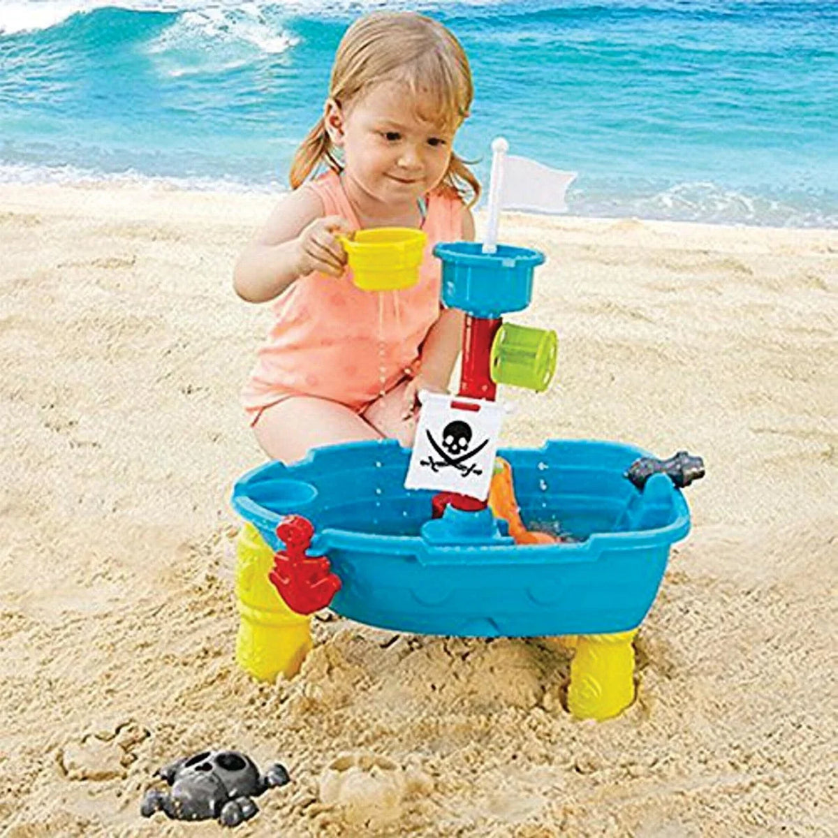 Beach Toy Pirate Ship Sandboxes 21 Pcs Sand moisture Table for Boys Girls Toddlers + 3 Y Mundo Toys