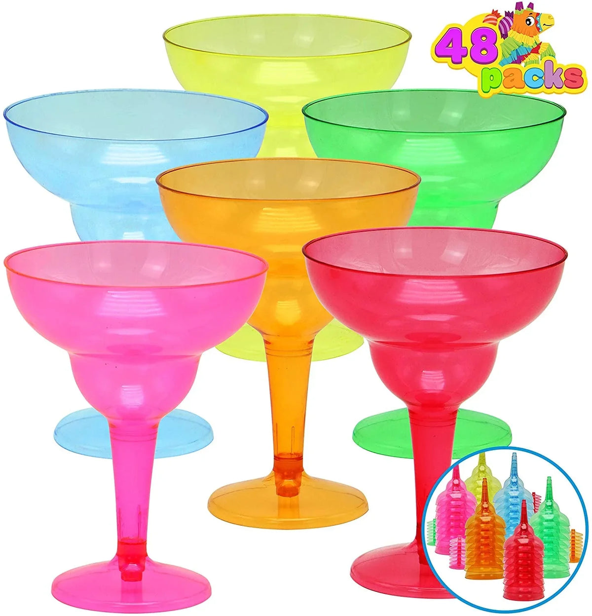 JOYIN 48 Pcs Margarita Glasses Cinco De Mayo Decorations,12 oz Plastic Margarita Glasses Cinco De Mayo Fiesta Party Decoration for Fun,Plastic Party Cups Mexican Theme Taco Party Supplies