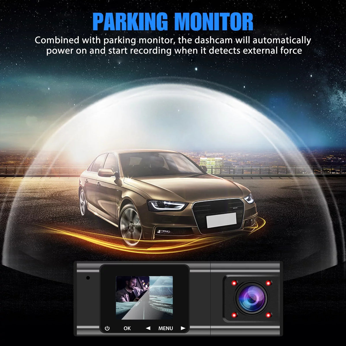 Dual Dash Cam, TSV 1080P Dual Lens Front Insides Camera,  Car DVR Driving Recorder with Night Vision, 170° Wide Angle, Loop Recording, G-Sensor, Parking Mode - Black
