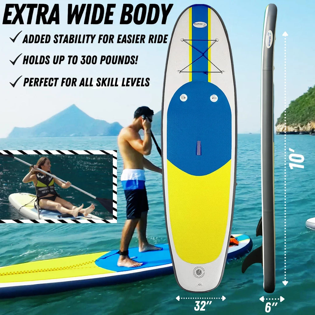 Blue liquid Toys Inflatable Crossover Stand Up Paddle Board/Kayak Kit - Blue Yellow 10 feet by 32 inches