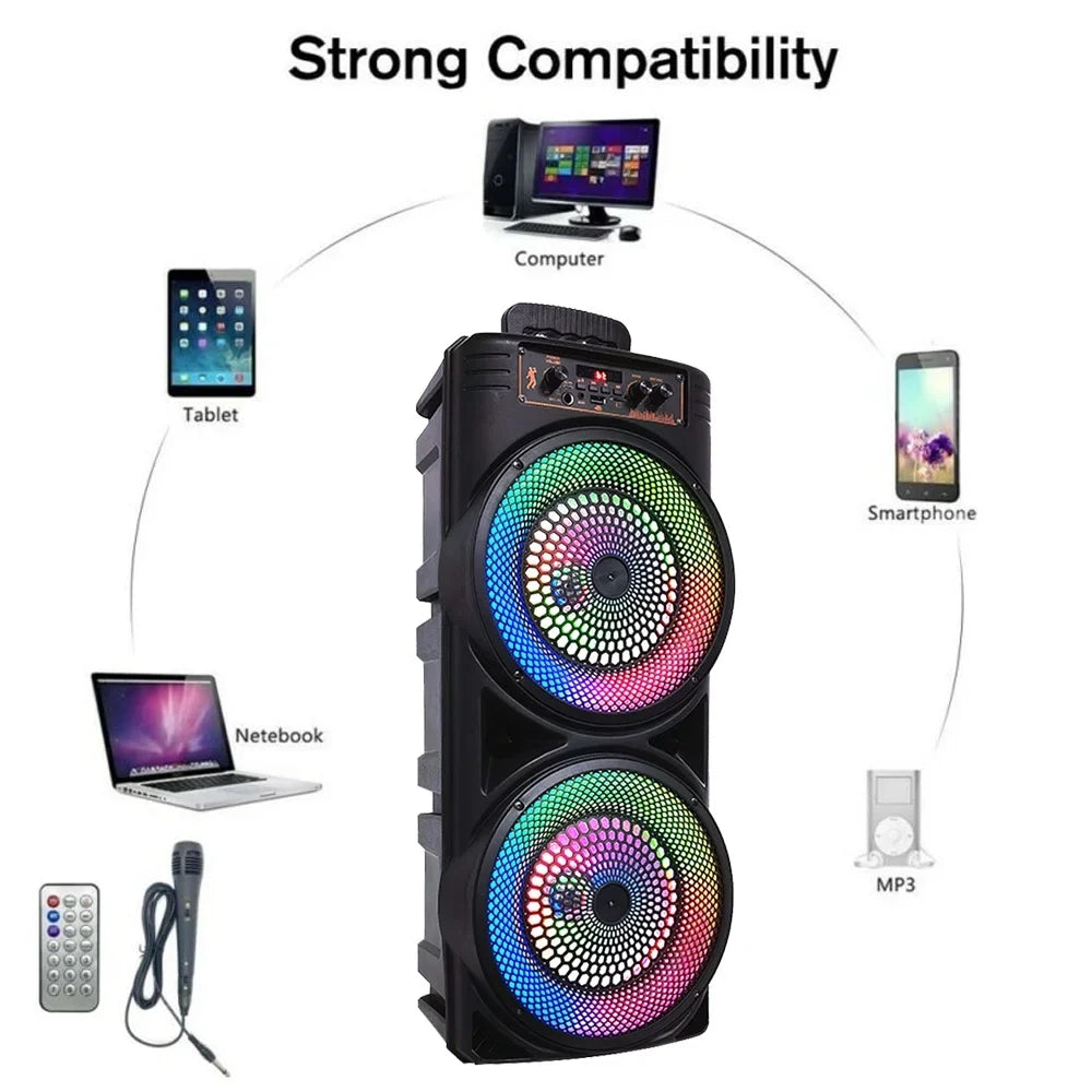 TIANLAIMEI Dual 8-inch Portable Party Bluetooth Speaker 6000W Subwoofer Heavy Bass Loud Sound System Party Speaker & Mic -FM/AUX/MP3/USB