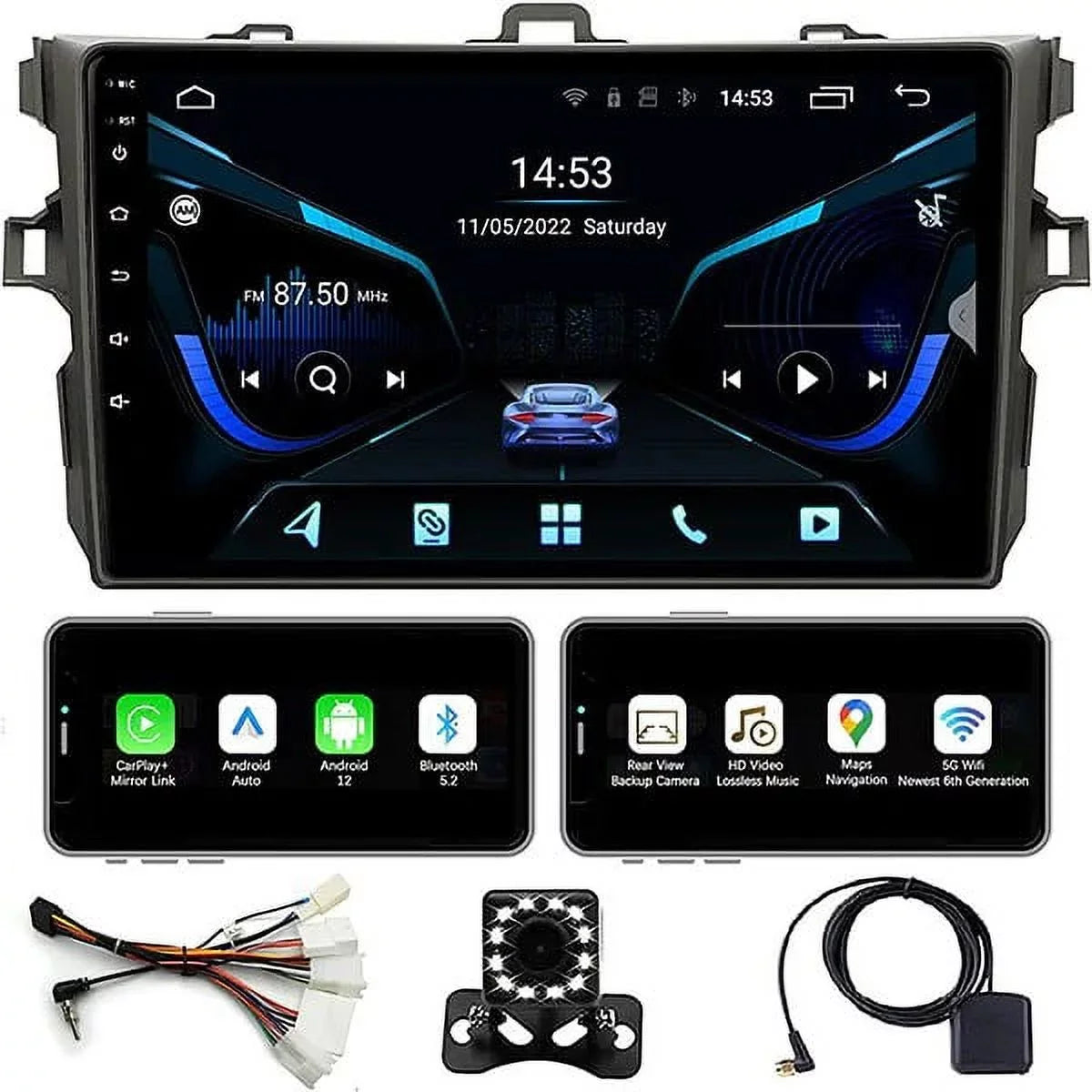 Binize Android 12 Car Stereo for  Corolla 08-12  suitable with Wireless CarPlay&Android Auto,Touch Screen Car Radio Support Bluetooth, GPS Navigation, FM&AM, Backup Camera