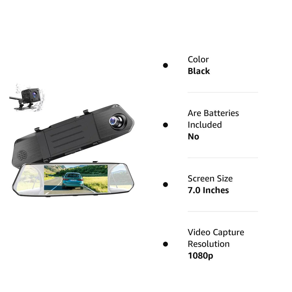 Dash Camera 1080P Mirror Dual Dash Cam Front and Rear, TOGUARD 7" IPS Touch Screen, Infrared Night Vision, Motion Detection, G-Sensor