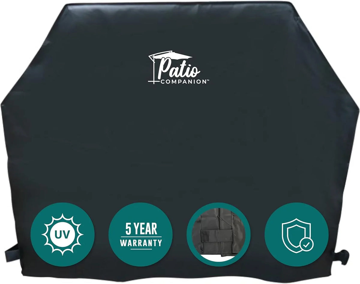 Patio Companion Professional, 65 Inch BBQ Grill wrap, 5 Year Warranty, Heavy-Grade UV Blocking Material, Waterproof and elements impervious, Gas Grill shield for Weber, Char Broil, Broil King, Black