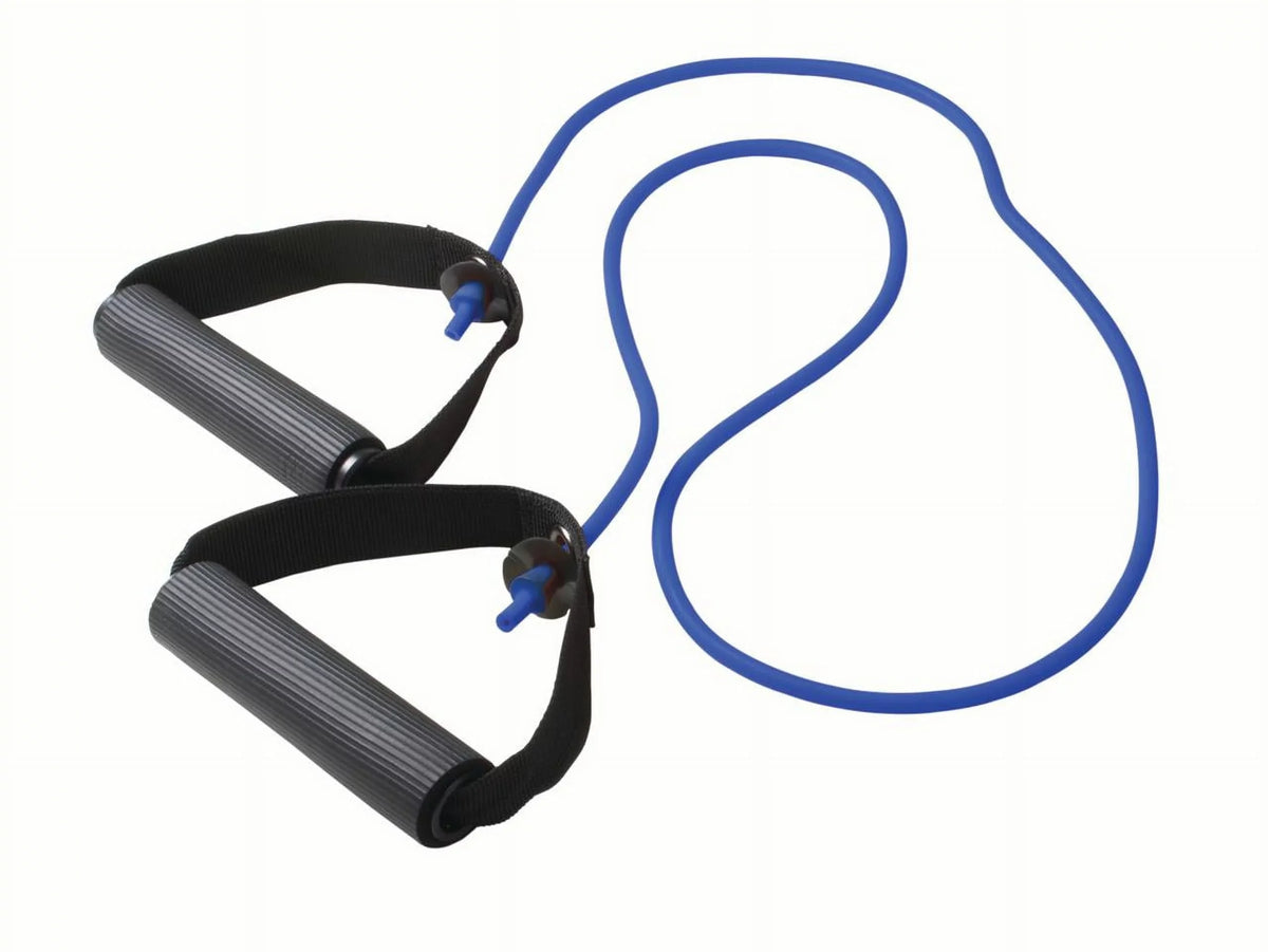 5 Fitness Cords Included. Cando Resistance Band Exercise Tubing w/ Handles - Yellow, Black (Set) - 48in