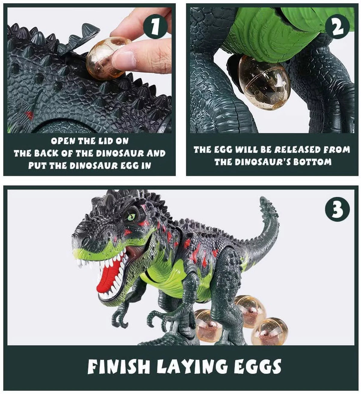 WESPREX Electronic Walking T-Rex: Flame Spray, moisture Mist, Laying Eggs, Light Up Eyes, Roaring Sound, Realistic Toy for Kids 3+ Eletronic Walking T-Rex