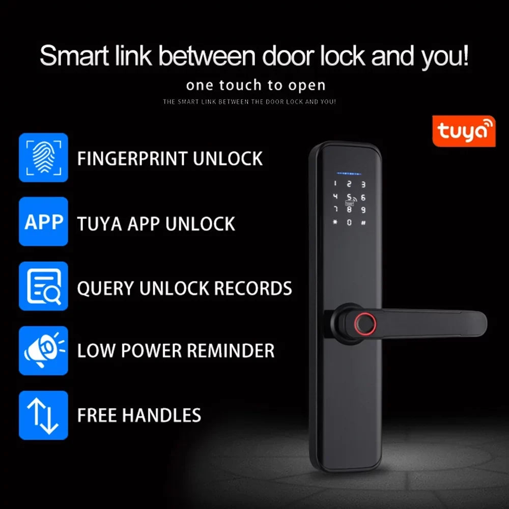 Carevas Smart Lock Fingerprint Lock Door Lock Keypad Door Lock with Handle Fingerprint Electronic Deadbolt Door Lock Smart Door Lock appropriate with APP