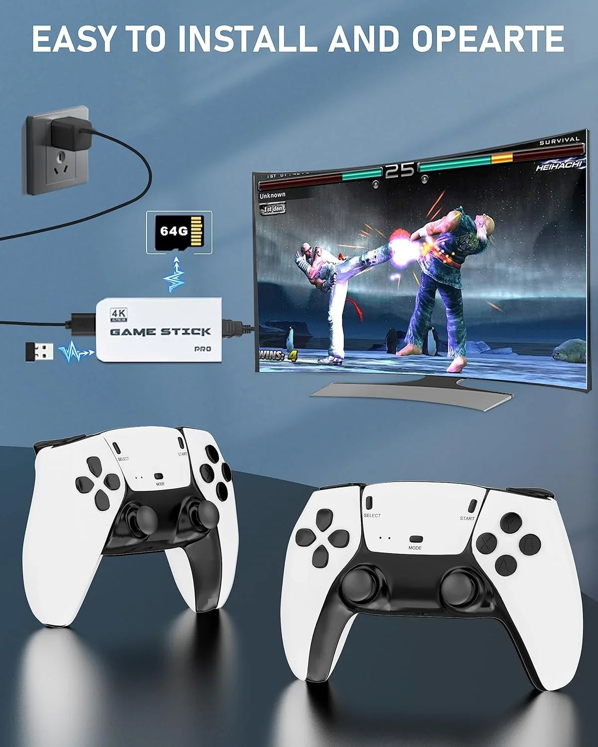 New dual joystick console controller, TV HDMI HD 4K TV console PS1 double play controller, more than 20,000 games, 4K HDMI output and wireless controller relive classic games.