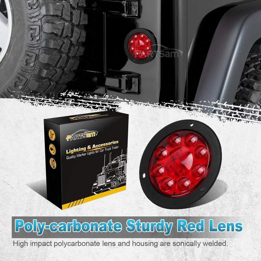 Partsam 2PCS 4" Red Stop Turn Tail Brake Truck Trailer Light 12 Diodes Utility