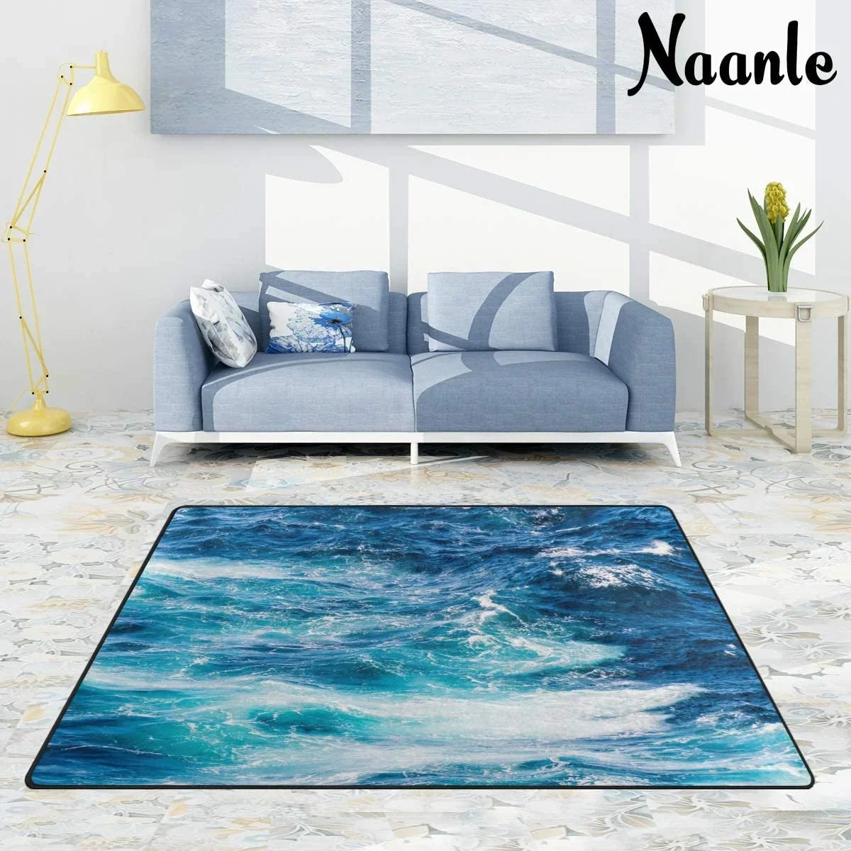 Wellsay Sea Ocean Wave Non Slip Area Rug for Living Dinning Room Bedroom Kitchen, 4' x 5'(48 x 63 Inches / 120 x 160 cm), Sea Ocean Wave Nursery Rug Floor Carpet Yoga Mat