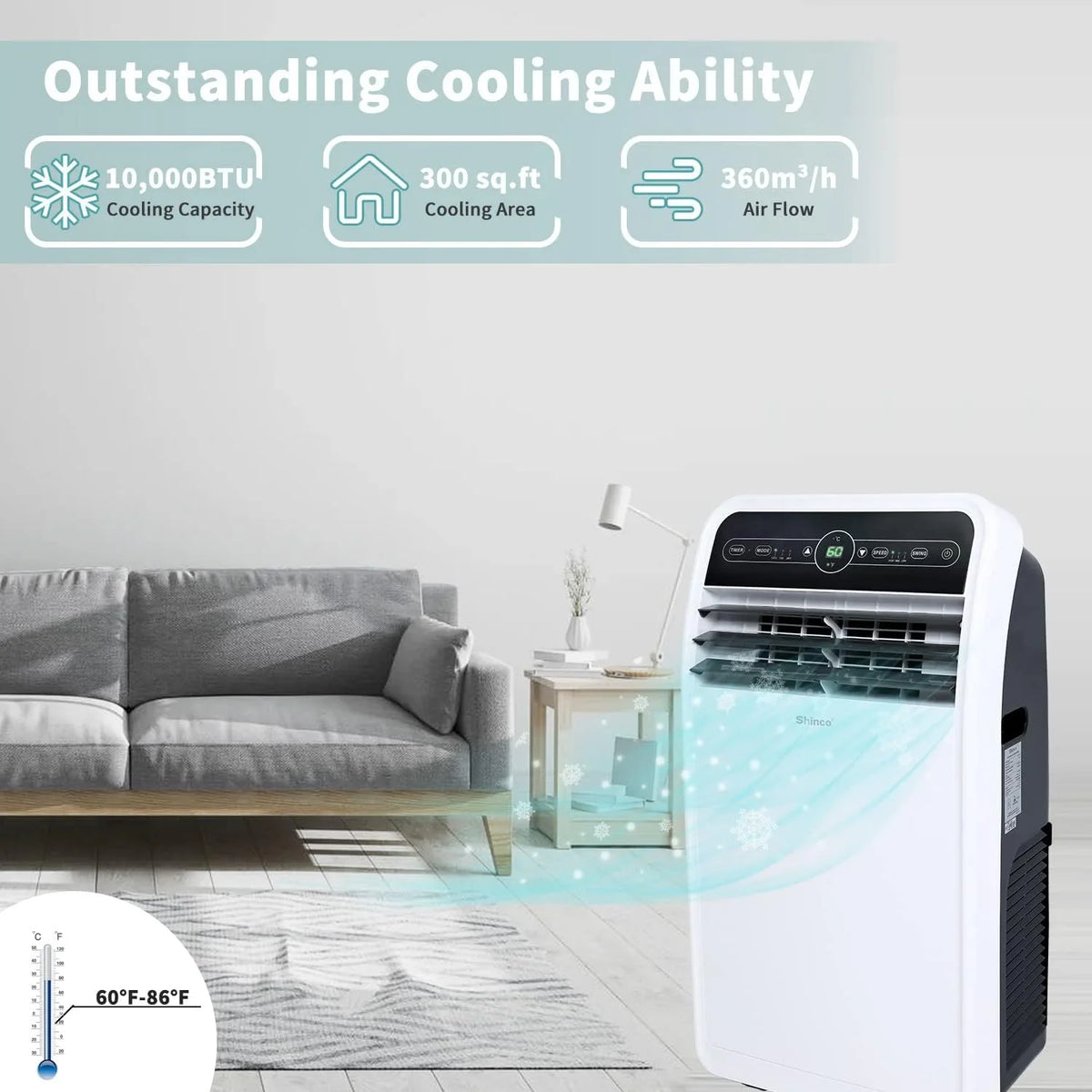 Open Box Shinco SPF1-10C 10,000 BTU Portable Air Conditioner, White