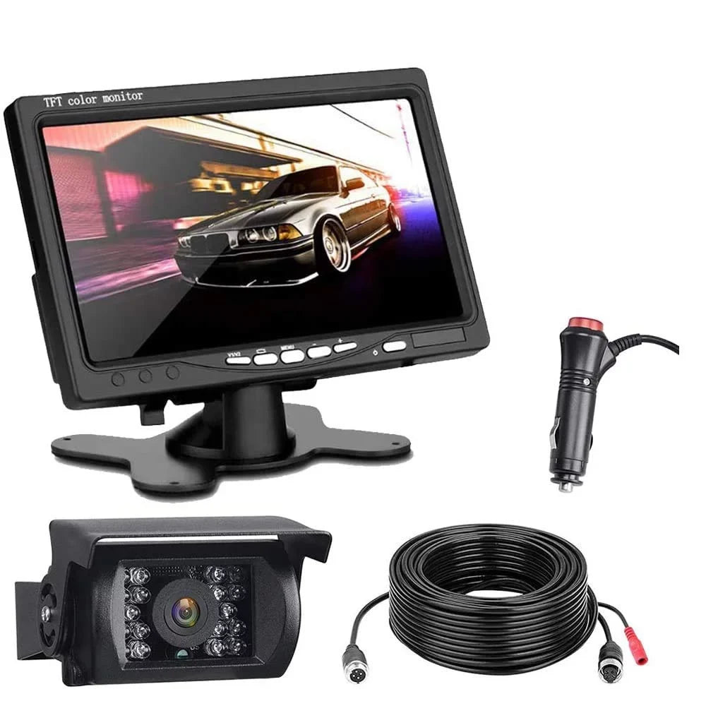 Car Reversing Camera Kit 7" TFT LCD Monitor 12V-24V Night Vision Waterproof RearView  Backup Camera