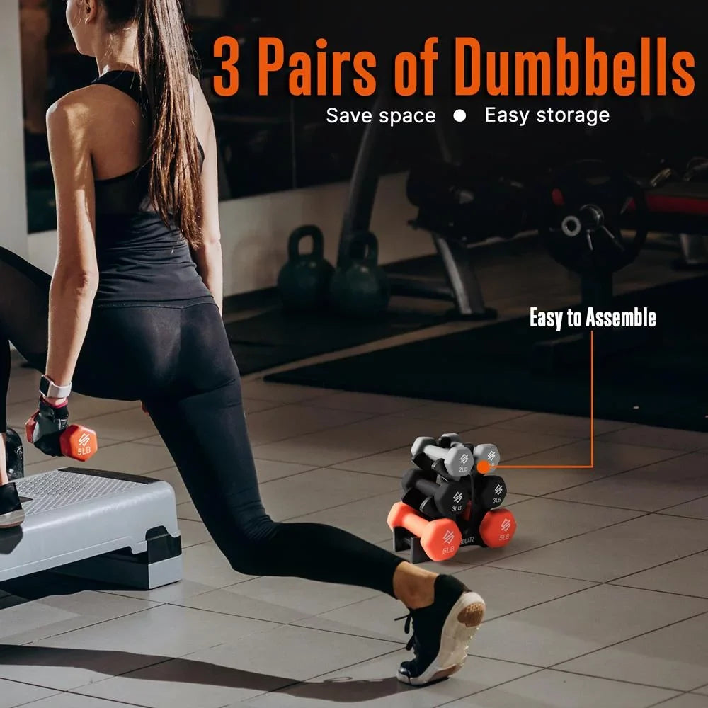 Neoprene Coated Dumbbell Set with Stand, Colour Gray, Black and Orange All Purpose Hand Weight Anti-Slip Hex Shape Dumbbell. 20 lbs