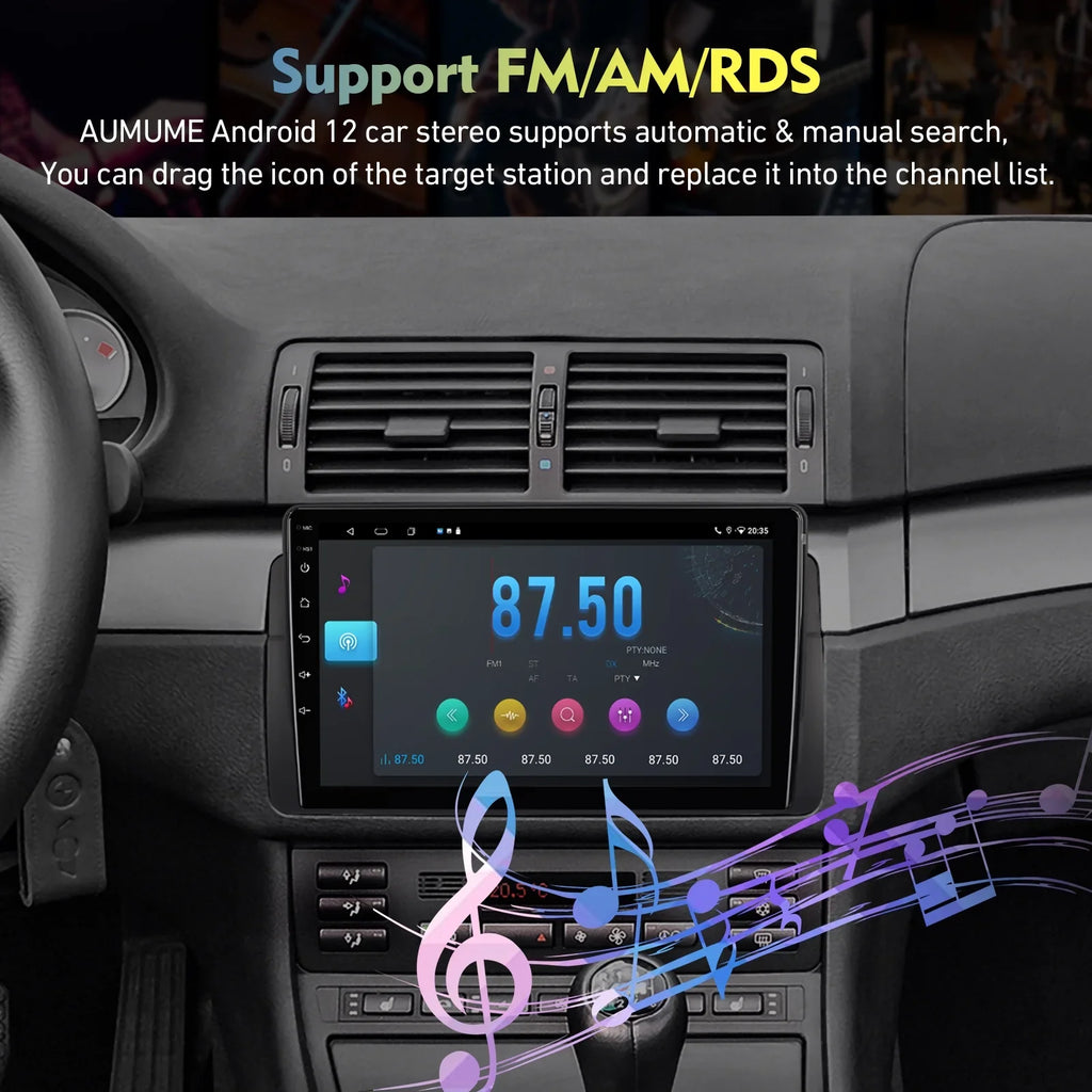 6+128G 9-inch Android 12 Double Din Car Stereo for  E46/M3/318/320/325/Rover 75/MG ZT Touchscreen Screen QLED Car Radio with Carplay Android Auto SWC Support Backup Camera