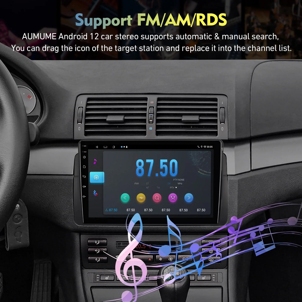 6+128G 9-inch Android 12 Double Din Car Stereo for  E46/M3/318/320/325/Rover 75/MG ZT Touchscreen Screen QLED Car Radio with Carplay Android Auto SWC Support Backup Camera