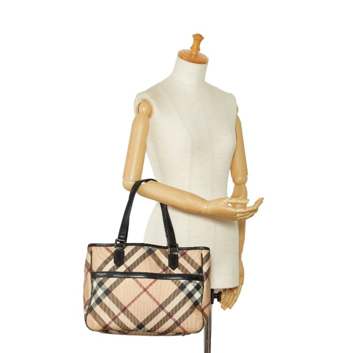 Pre-Owned Burberry Nova Check Handbag Tote Bag Beige Black PVC Patent Leather Women's BURBERRY (Good)