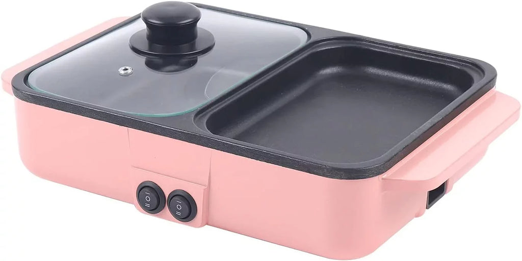 MONIPA 2 in 1 Portable Electric Hot Pot Barbecue Grill Barbecue Hotpot Pan, Non-Stick Stainless Steel Pan (Pink)