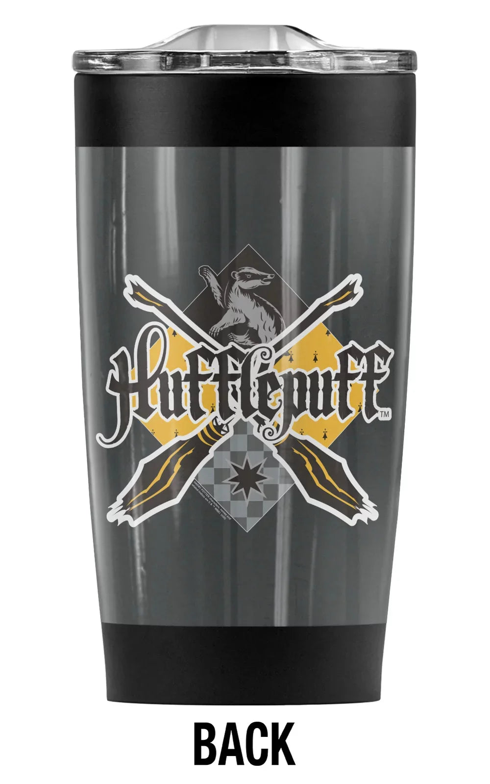 Harry Potter Hufflepuff Broomstick Badger Logo Stainless Steel Tumbler 20 oz Coffee Travel Mug/Cup, Vacuum Insulated & Double Wall with Leakproof Sliding Lid | excellent for Hot Drinks and Cold Beverages