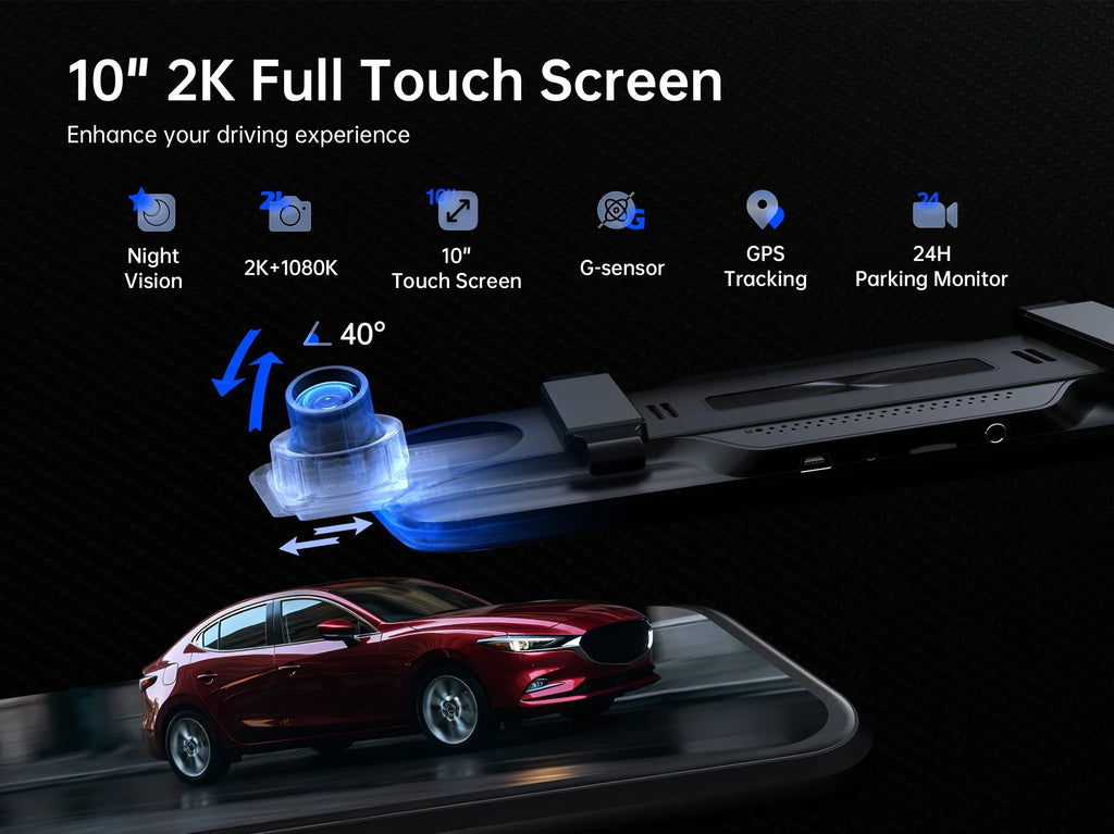 Pelsee 10" 2.5K Mirror Dash Cam, Rear View Mirror Camera with Smart Driving Assistant w/ADAS and BSD for Cars&Trucks, 24H Parking Monitor Mode, Night Vision, Voice Control, Free 32GB Card include