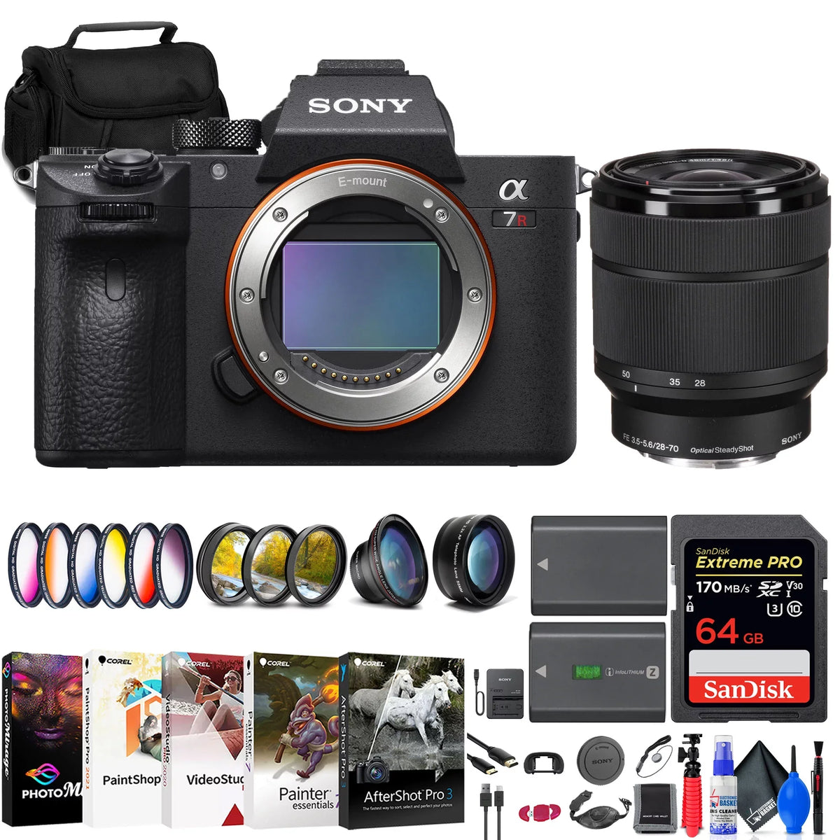 a7R IIIA Mirrorless Camera +  FE 28-70mm Lens + 64GB Card + More