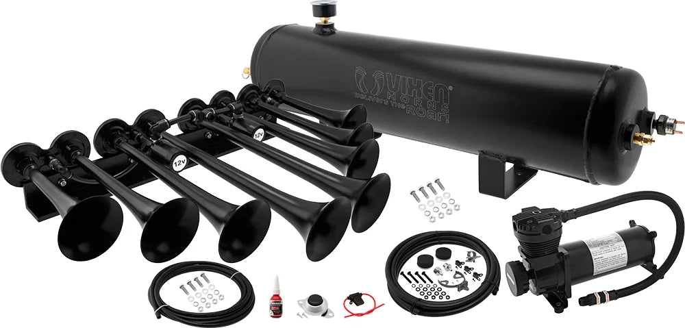 Complete Onboard System- 200psi Air Compressor, 3 Gallon Aluminum Tank, 8 Trumpets.Super Loud dB.Fits Vehicles like Pickup/Jeep VXO4830AB/8124XB. Vixen Horns OCTOPOD Train Horn Kit for Trucks/Car/Semi
