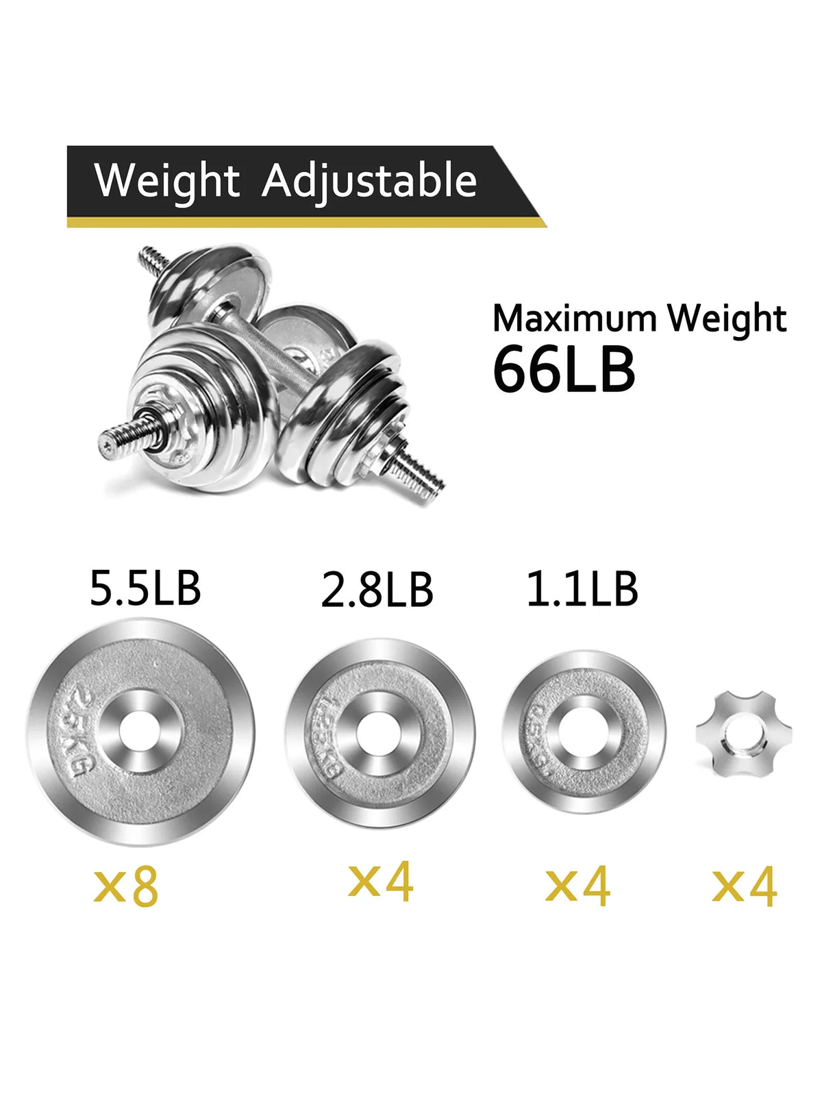 FANNYC 60lbs Weightlifting Dumbbell Barbell Dumbbell Adjustable Weights Dumbbells Set Barbell Rubber Workout Dumbbells with Ergonomic Handles for Strength Training with 4 Modes