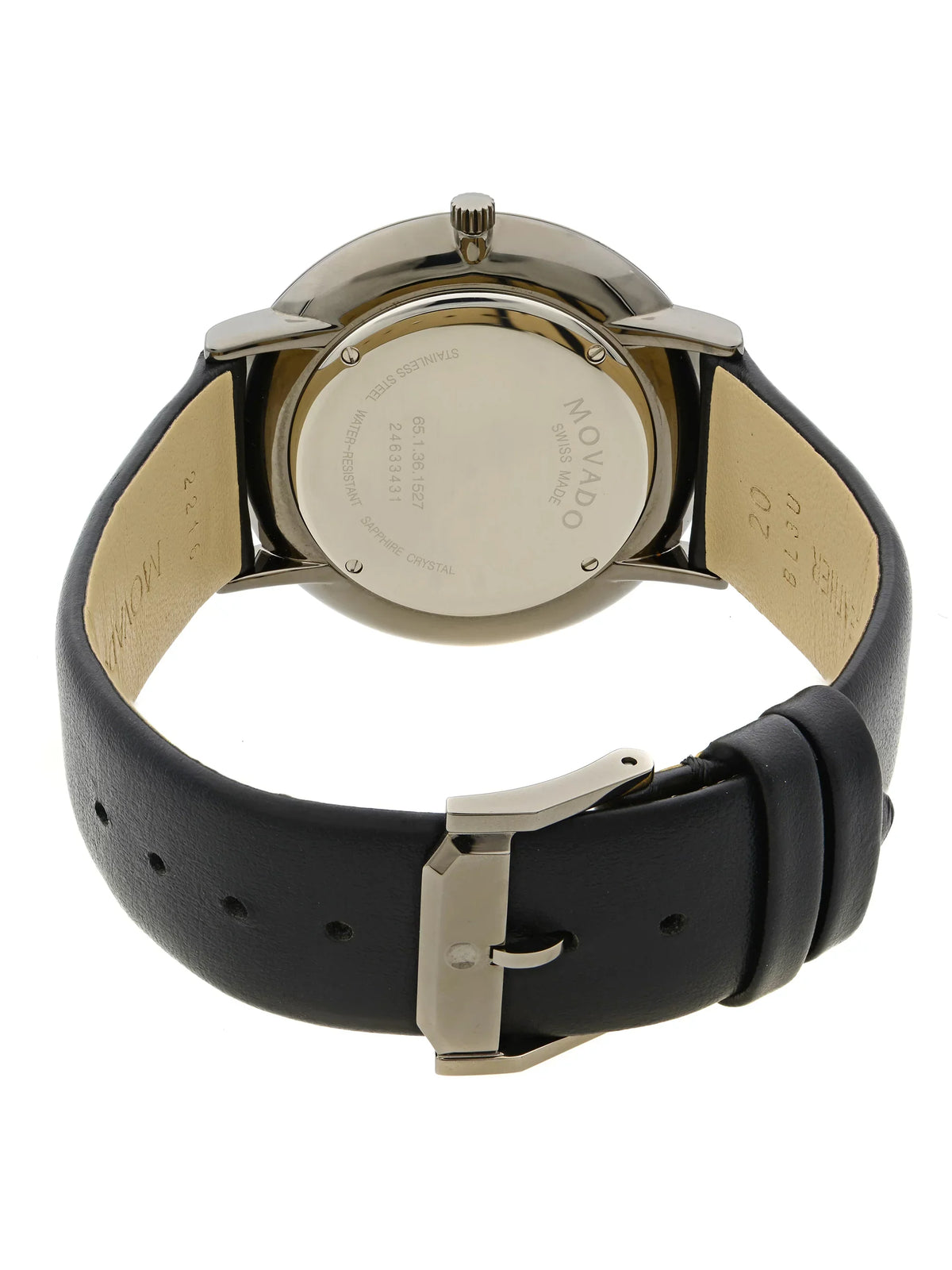 Pre-Owned Movado Modern 47 Ultra Slim Black Leather Strap Quartz Mens Watch 0607391 (Good)