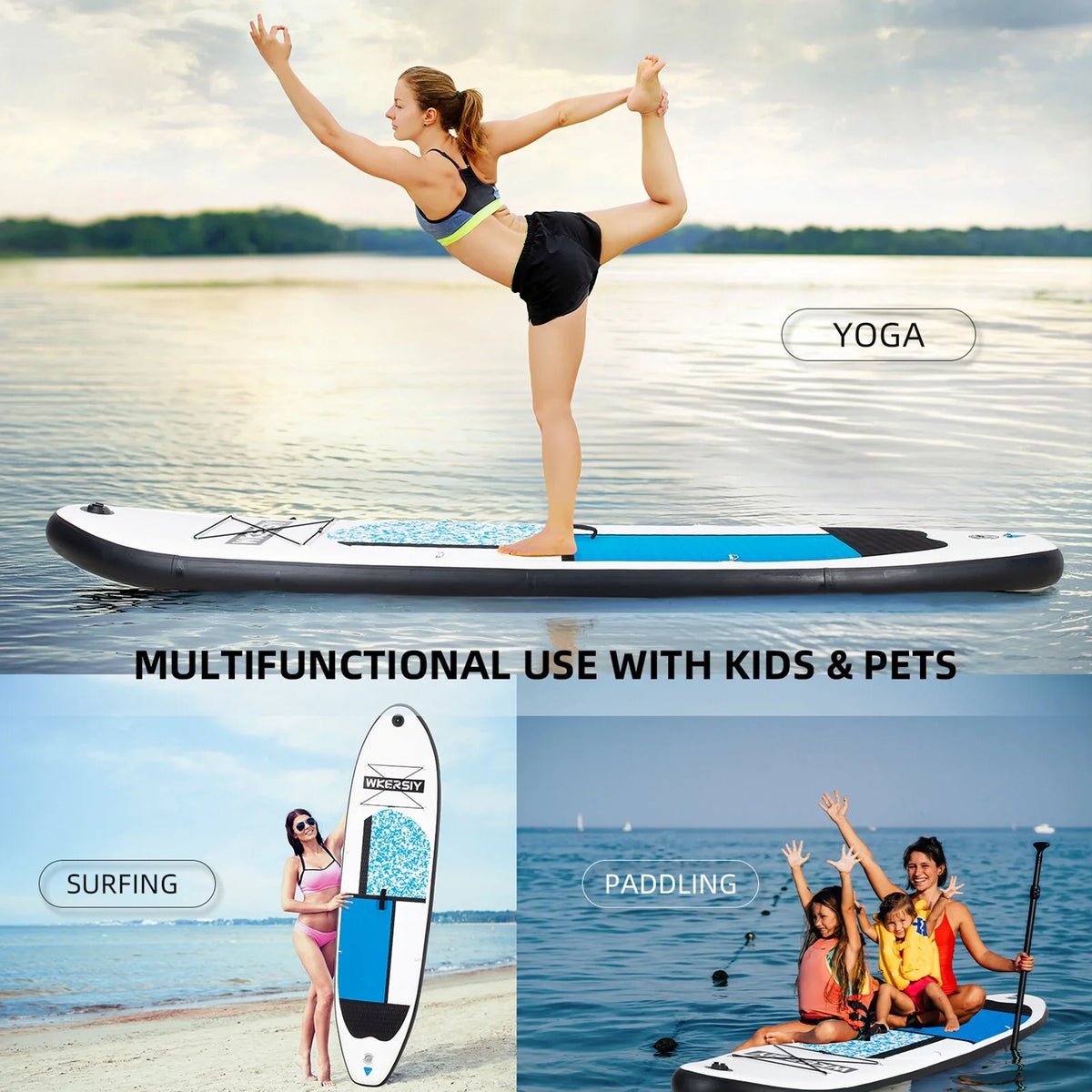 Inflatable Stand Up Paddle Board Non-Slip SUP for All Skill Levels Surf Board with Air Pump Carry Bag Leash Standing vessel for Youth & Adult