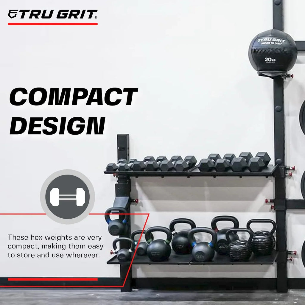 Fitness Hex TPR Dumbbells - Rubber Dumbbells Designed With Chrome-Plated Steel Handles, TPU Heads, And Hexagon-Shaped Rubber-Encased Ends