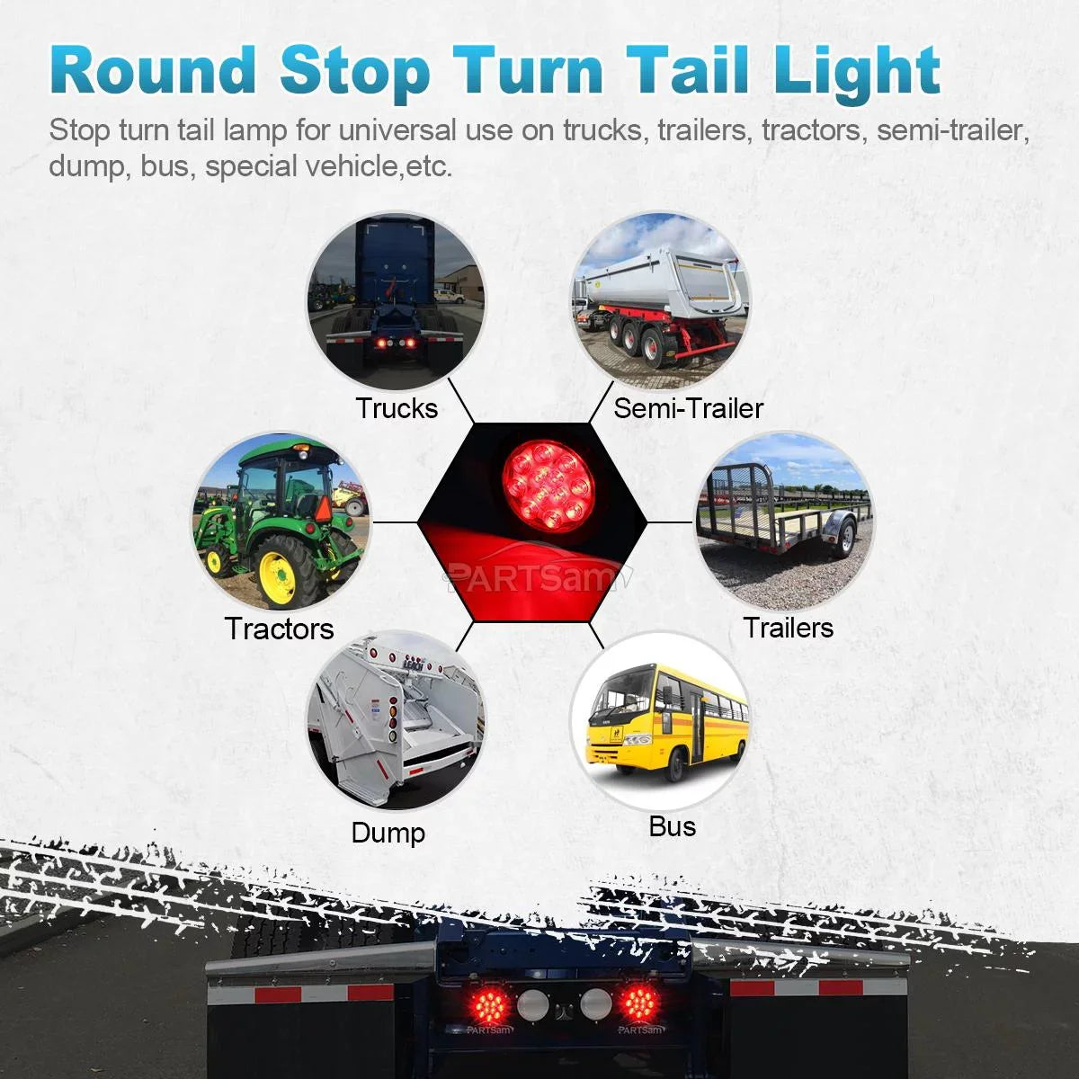 Partsam 2PCS 4" Red Stop Turn Tail Brake Truck Trailer Light 12 Diodes Utility