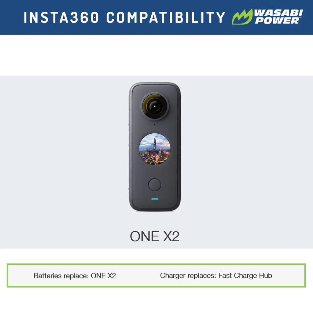 Wasabi Power Battery (2-Pack) and Dual Charger for Insta360 ONE X2 (Not Waterproof)