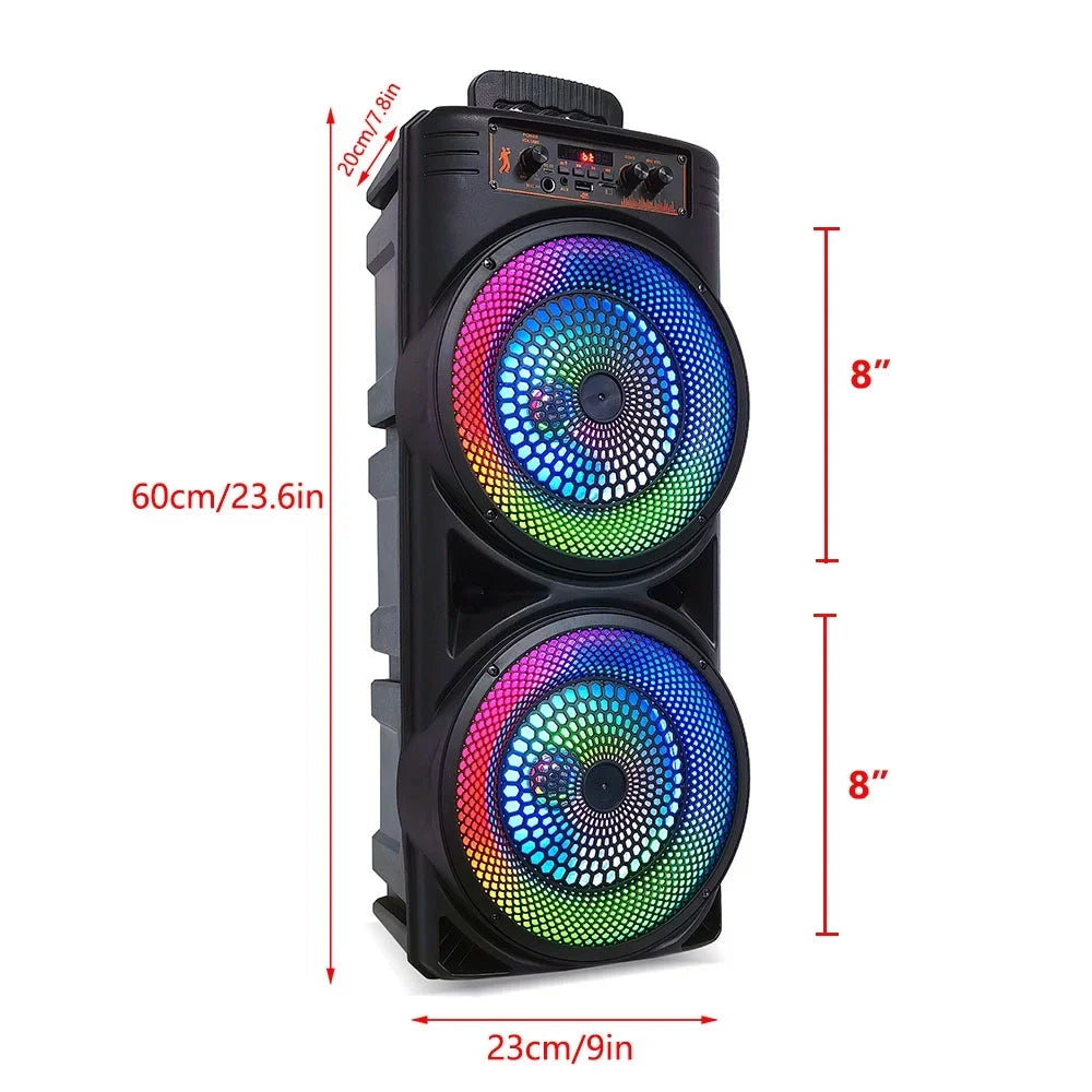 TIANLAIMEI Dual 8-inch Portable Party Bluetooth Speaker 6000W Subwoofer Heavy Bass Loud Sound System Party Speaker & Mic -FM/AUX/MP3/USB