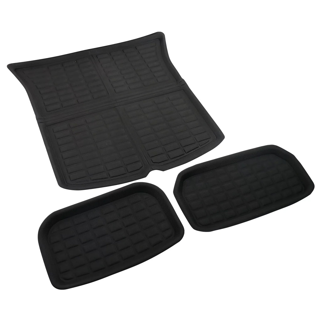 Ikon Motorsports Trunk Mats Cargo Liner suitable with 2020-2023 Tesla Model Y, Black TPE 3D Molded Waterproof Anti-Slip Frunk Trunk Under Cargo Storage Liner Mat Interior Accessories 3PCS