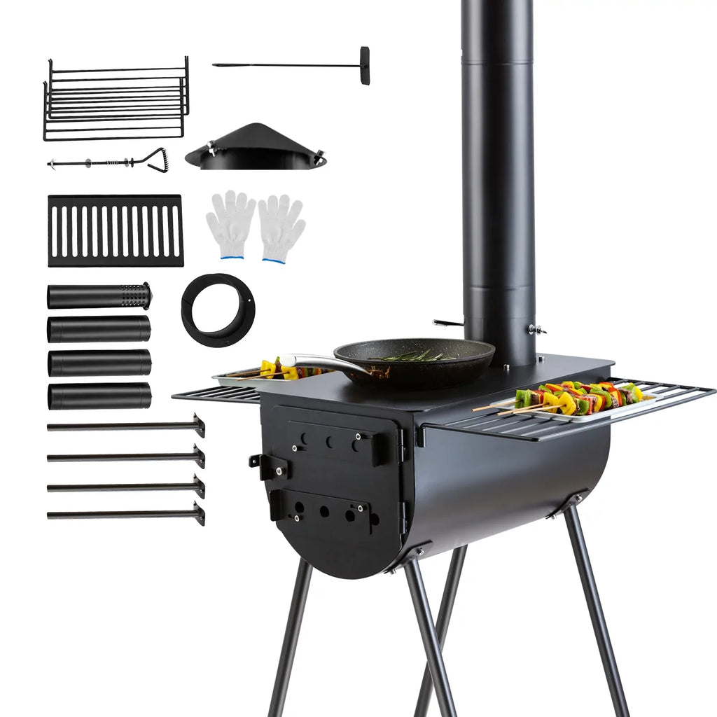 SKYSHALO Portable Wood Stove Camping Hot Tent BBQ Stove 118 in for Outdoor w/ Pipes