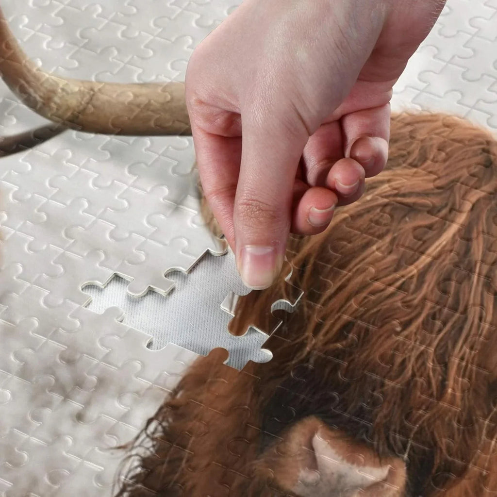Scottish Highland Cow Jigsaw Puzzle 500 Pieces Wooden Jigsaw Puzzles for Adults, Fun Challenging Brain Exercise Family Game Creative Gift for Friends Parents Grandparents