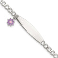Auriga 925 Sterling Silver Polished Enameled Flower ID Bracelet 6inch for Women